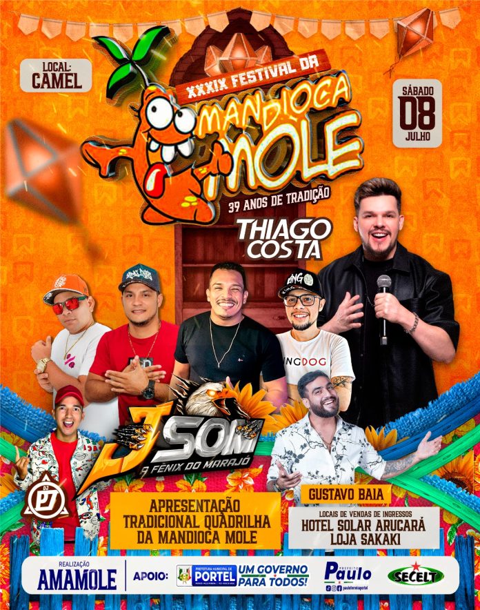 Mandioca Mole está de volta! Garanta seu ingresso antecipado por apenas R$20 no Hotel Solar Arucará e prepare-se para uma noite incrível! Atrações confirmadas: J Som, DJ P7, Gustavo Baia e Thiago Costa. Não perca tempo, a diversão está garantida!